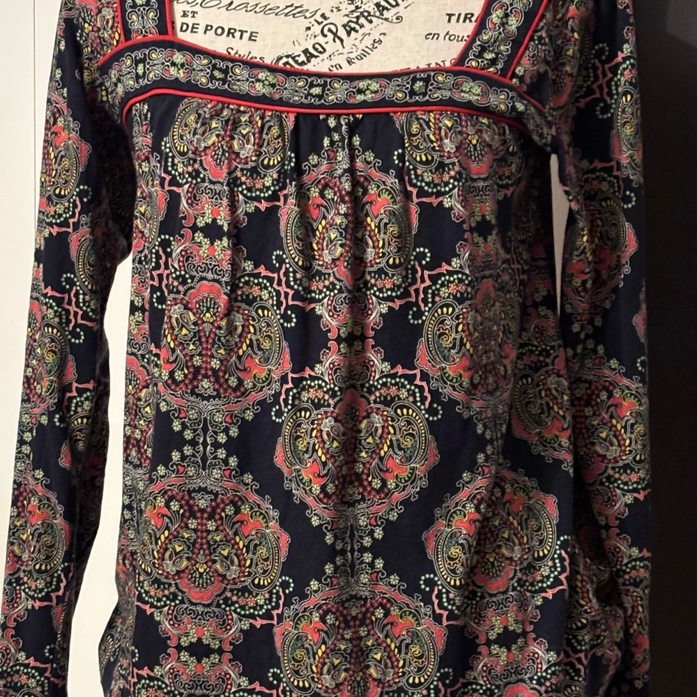 Ann Taylor Navy Paisley Tunic with Coral and Cream Accents